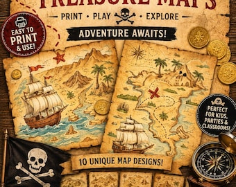 Printable Pirate Treasure Maps Bundle, Fantasy RPG, DnD Battle Maps (Digital Download)