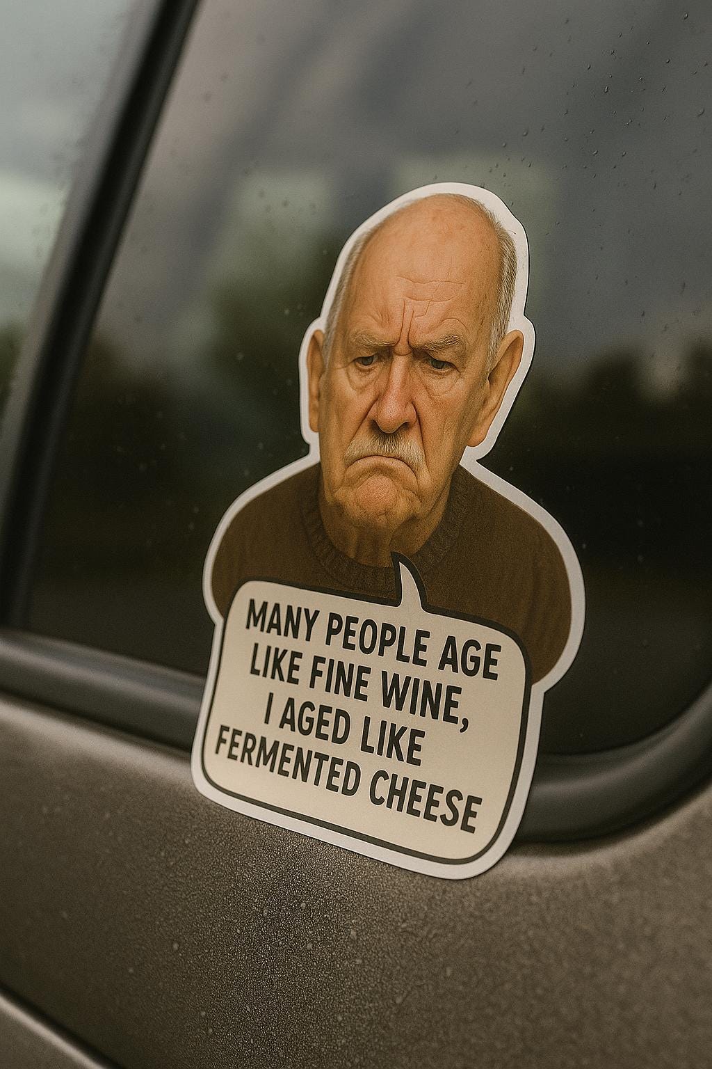 Funny Grumpy Old Man Sticker | “aged Like Fermented Cheese” Humor ...