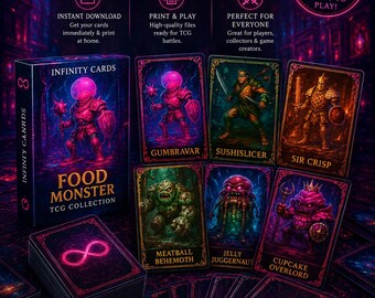 Food Monster TCG Cards, Fantasy Trading Card Set, Printable Collection (Digital Download)