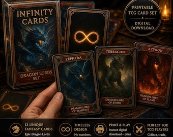 Dragon Lords Infinity Cards: 12 Printable Fantasy Art Cards (Digital Download)