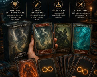Elemental Titan Collection Fantasy TCG Cards, Printable Trading Card Set, Infinity Cards, Digital Download