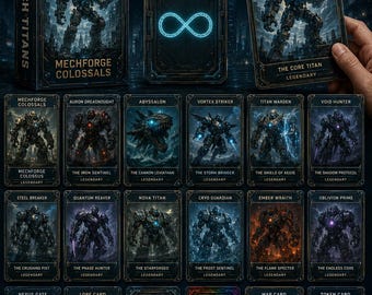 Mech Titans Sci-Fi Fantasy TCG Cards, Printable Robot Trading Set (Digital Download)