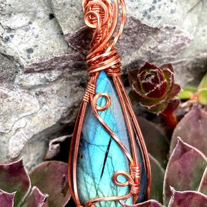 Labradorite Pendant, Blue Flash Crystal, Raw Copper Finish, Handwrapped Gemstone Necklace, Unique Gift for Her