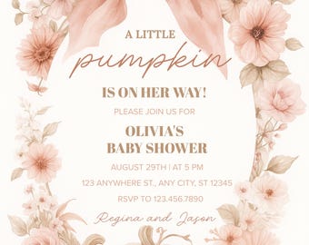 Babyshower roze pompoen: thema bloemencoquette (digitale download)