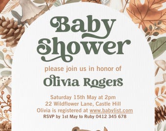Woodland-babyshoweruitnodiging: rustieke bosdieren (digitale download)