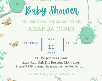 Jungle gender bosvriendelijk beste afdrukbare Canva digitale uitnodiging babyshower thema afdrukbare Winnie de klassieke beer Pooh illustratie