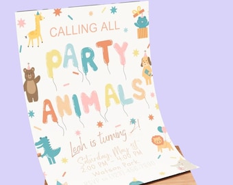 Digitaal bewerkbaar Oproep aan alle jungle Feestbeesten safari dierentuin Uitnodiging viering Kinderverjaardag Elke leeftijd Beste canva bewerkbare download