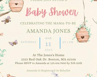 Jungle Winnie Best Pooh genderneutraal babyshoweruitnodiging, bewerkbare digitale uitnodiging Woodland afdrukbare baby honderd schattige baby uitnodiging
