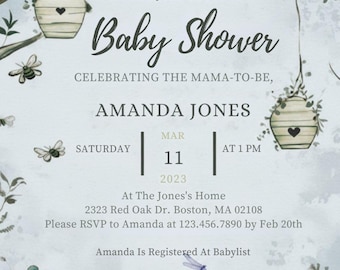 Winnie Pooh genderneutrale babyuitnodiging, bewerkbare babyshowersjabloon afdrukbare uitnodiging Woodland forest thema digitale uitnodiging feest