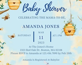 Winnie de Poeh genderneutrale baby showeruitnodiging, bewerkbare babyuitnodiging Woodland digitale uitnodiging, canvas douche Wood forest themafeest