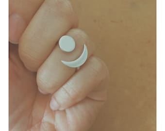 Solid Silver Cast Sun + Moon Ring
