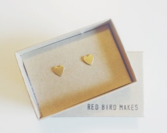 Mini Brass Valentine's Heart Stud Earrings