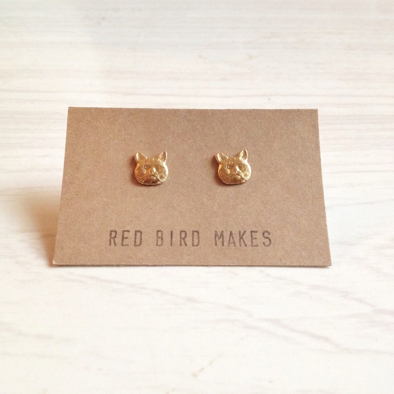 Mini Cat Brass Stud Earrings image 2
