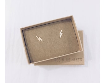 Mini Geo Brass Tiny 'Flash' Lightning Stud Earrings