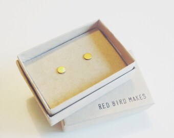 Mini Geo Brass Tiny Circle Stud Earrings