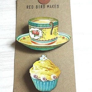 Now 50% OFF - Tea and Cake Pin/Brooch Set of 2