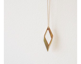 Minimalist Geometric Brass Rhombus Necklace