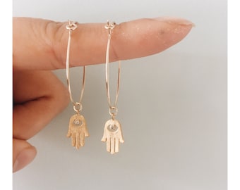 Hamsa/Hand of Fatima Gold-Filled Hoop Earrings