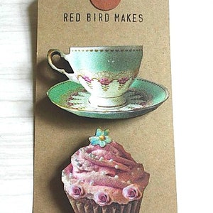 50 % OFF! Tea and Cake Pin/Brooch Set of 2