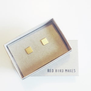 Mini Geo Brass Square Stud Earrings