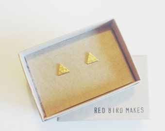 Mini Geo Brass Hammered Triangle Stud Earrings