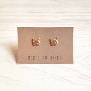 Mini Cat Brass Stud Earrings