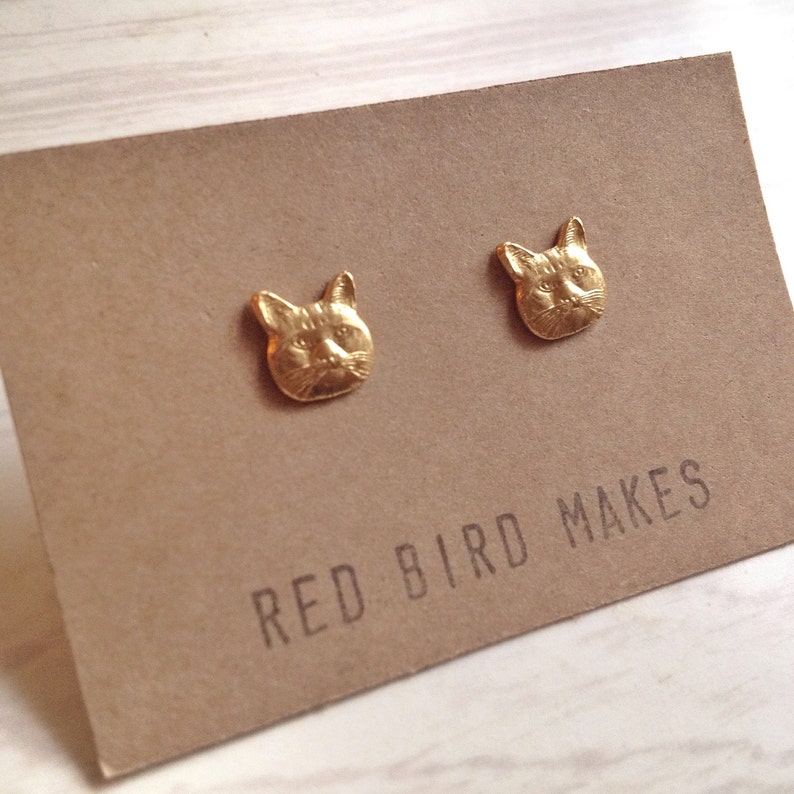 Mini Cat Brass Stud Earrings image 3