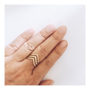 Raw Brass Triple Chevron Ring image 1