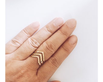 Raw Brass Triple Chevron Ring