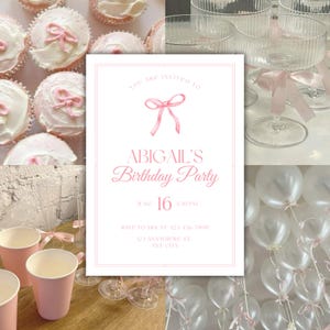 Pink Bow Birthday Invitation | Girly Party Invite | Printable Invite | Instant Download | Editable Template | CANVA