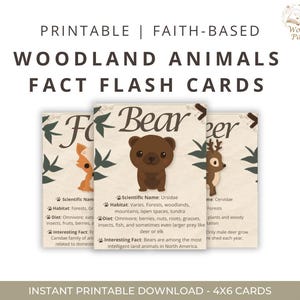 Woodland Animal Flash Cards | Faith-Based Printable Nature Study | 4x6 Fact Cards for Kids | Homeschool Morning Basket | Woven Pages