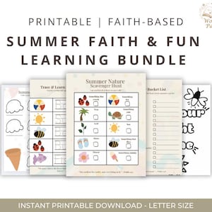 Ensemble d'activités bibliques d'été pour enfants | Feuilles de travail et cartes mémoire imprimables confessionnelles | Ecole chrétienne à la maison