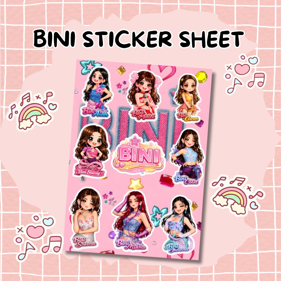 BINI Inspired Vinyl Sticker Sheet | Waterproof Decals | POP GROUP - Etsy