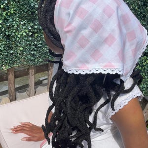 Cotton Lace Trim Half Bandana | Tie-On Head Scarf | Vintage Style Hair Wrap | Cottagecore Bandana Girl Hair Accessory with Strings Handmade