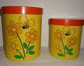 Vintage Flower Power 1970s Canister Set