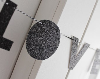 CUSTOM BLACK GLITTER // 2/3", handcut letters, minimalist design, your message here, personalized garland, celebrate, special event décor