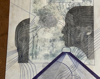 Vintage Surreal Geometric Artwork | Abstract Faces & Linework | Optical Illusion Style Drawing on Paper