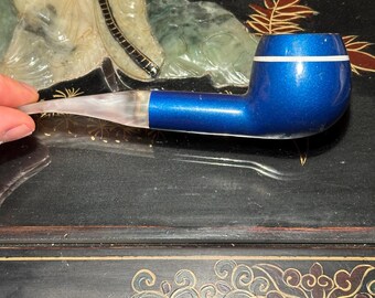 Vintage Blue Acrylic Tobacco Pipe with Swirl Stem | Retro Smoking Pipe with Pearlized Mouthpiece | 1970s Collectible Gift