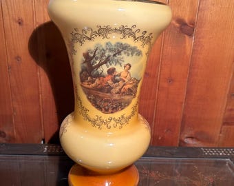 Vintage Porcelain Vase with Romantic Scene - Rococo Style, Hand-Gilded, European Decorative Art