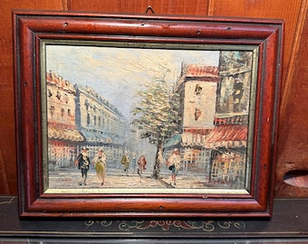 Vintage Paris Street Scene Painting | Framed Impasto Cityscape | French Style Oil | Mid-Century Urban Artwork