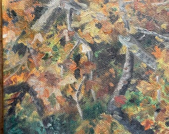 Framed Autumn Forest Oil Painting On Canvas – Signed Landscape With Waterfall And Stone Bridge In Rich Wooden Frame