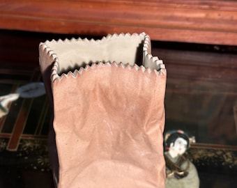 Vintage Rosenthal Germany Crumpled Paper Bag Ceramic Vase, Studio Line Matte Postmodern Decorative Art