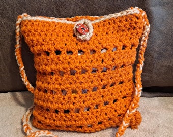 Orange Crochet Over the Shoulder Button Bag