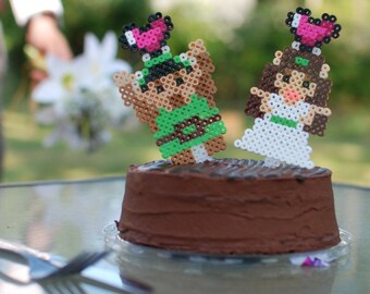 Custom 8-Bit Bride & Groom Wedding Cake Topper