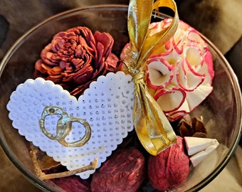 Bride Heart and Rings Gift Favor Keychain or Magnet
