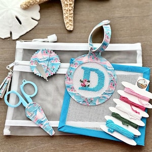 Needlepoint Kit with Canvas, Threads and Supplies to Make Custom Initial Luggage Tag - DIY - Beginner Friendly!