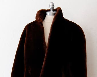 Vintage Chocolate Brown Mouton Swing Coat with brown silk satin lining