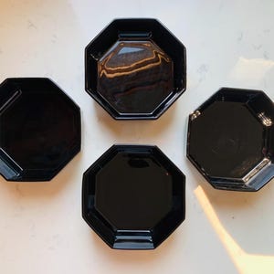 ARCOROC France Octime Octagonal Black Glass Bowls, set of 4, French Modernist, Arcoroc replacement dishes, Octagonal mugs, 1980s vtg