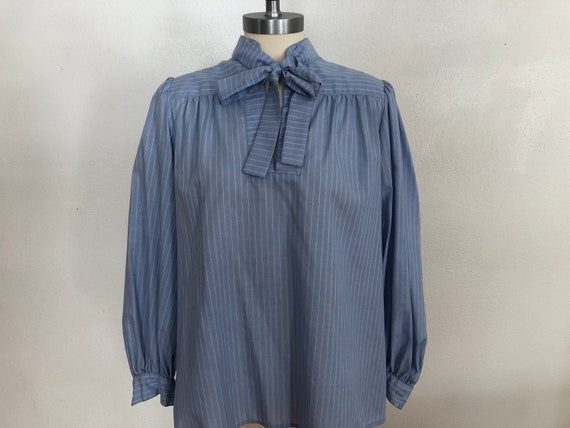 Vintage Blue Striped Blouse with Tie | Maxime Blo… - image 6