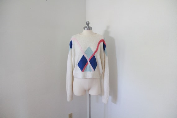 Sweater• 1970s • Color Block • Triangle • Pink • … - image 8